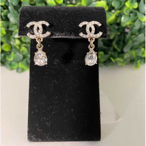 Chanel Gold-Tone Metal & Rhinestone Mini Dangle CC Earrings, Chanel